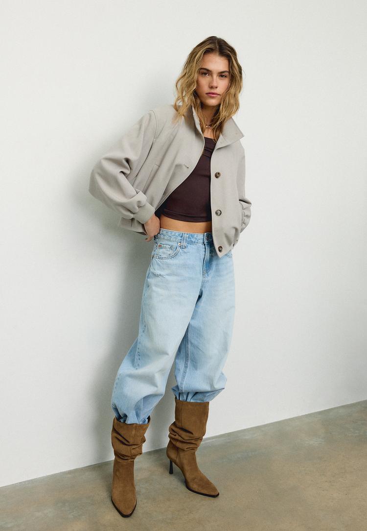 Stradivarius Wyściełana kurtka z golfem Brązowy XL