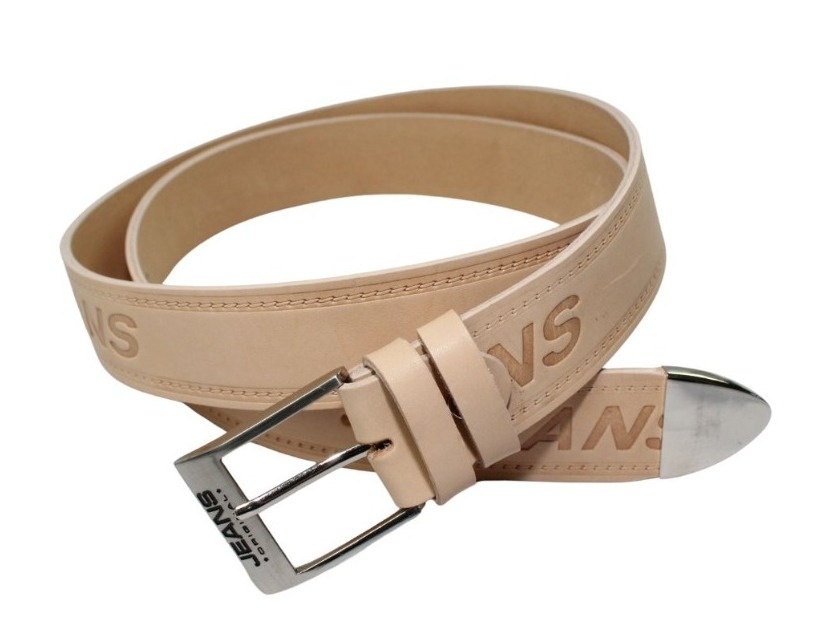 Pasek Męski Skórzany PAS-MAX (PL) Skóra Licowa EXTRA 40 mm JEANS CIELISTY Z METALOWĄ KOŃCÓWKĄ