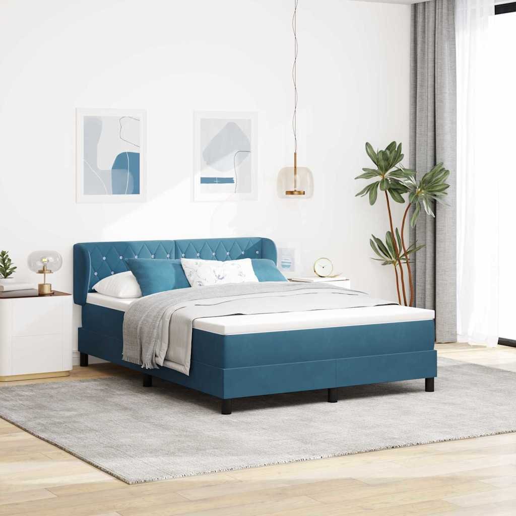 VidaXL Łóżko sprężynowe z materacem granatowy 140 x 190 cm Aksamit
