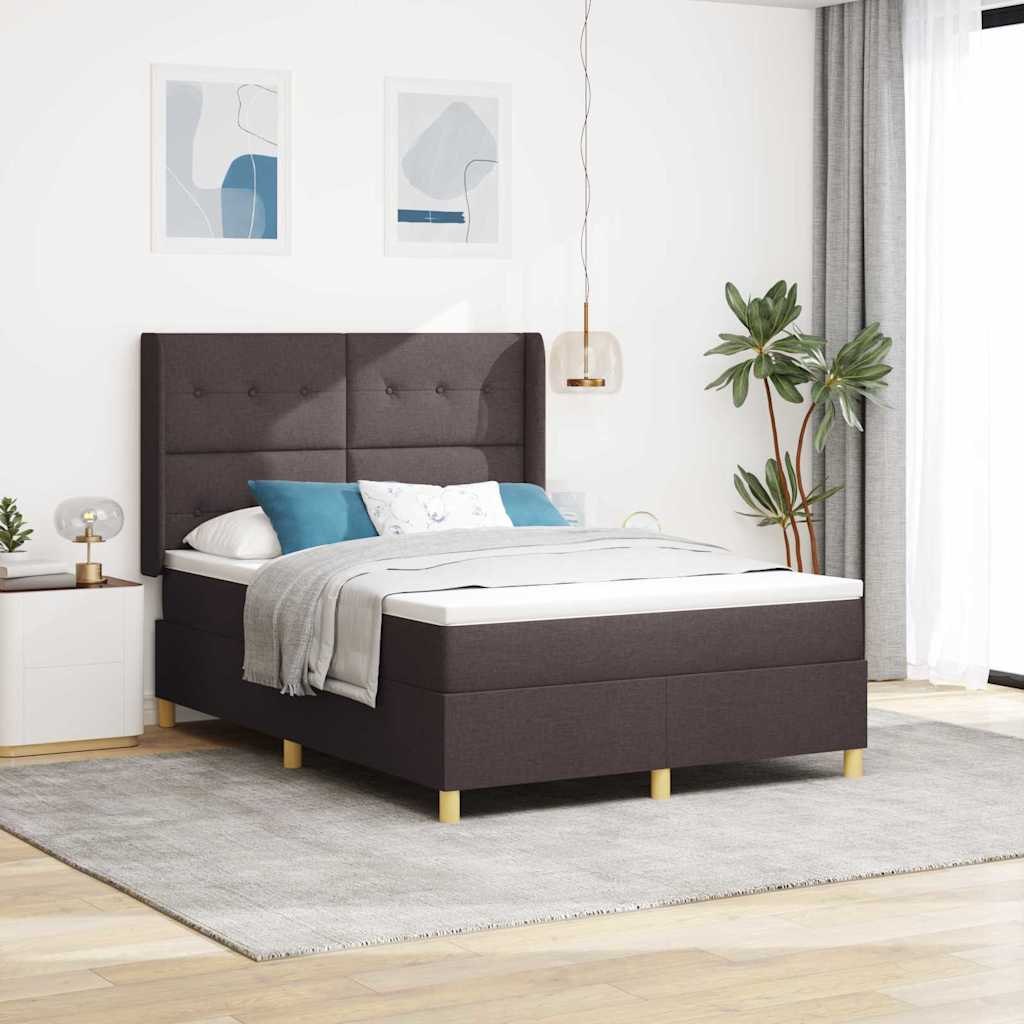 VidaXL Łóżko sprężynowe z materacem Ciemny brąz 160 x 200 cm tkanina