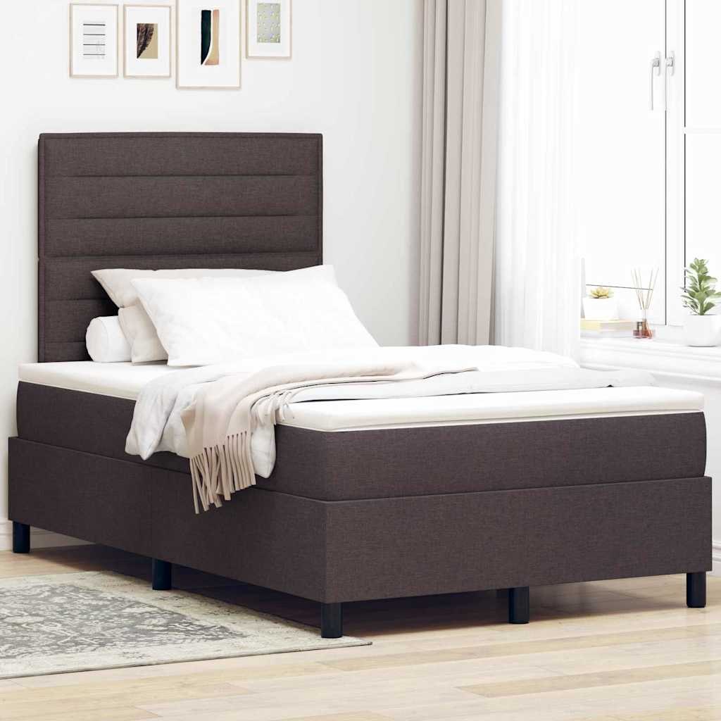VidaXL Łóżko sprężynowe z materacem ciemnobrązowy 120 x 190 cm tkanina