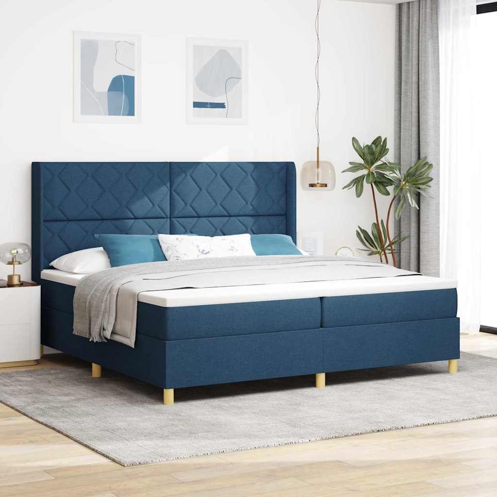 VidaXL Łóżko sprężynowe z materacem Niebieski 200 x 200 cm tkanina