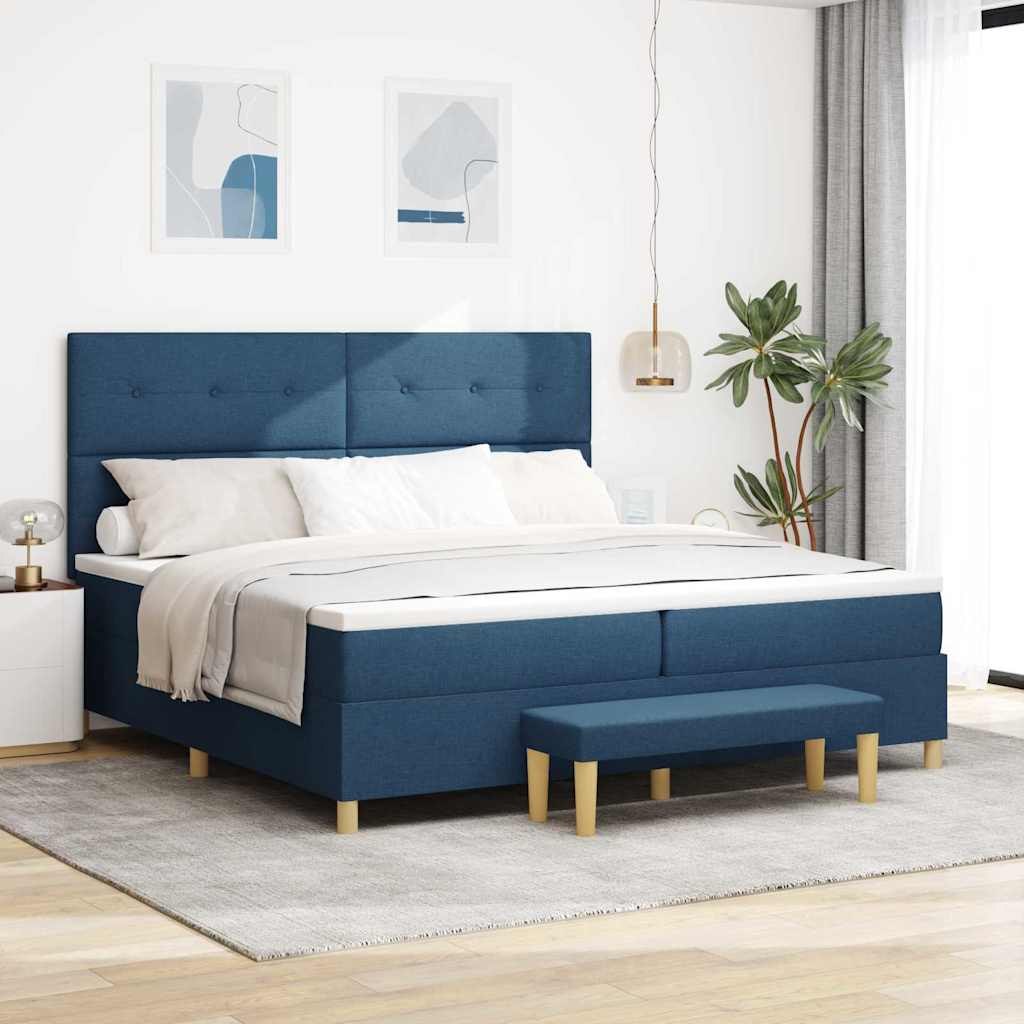 VidaXL Łóżko sprężynowe z materacem Niebieski 200 x 200 cm tkanina