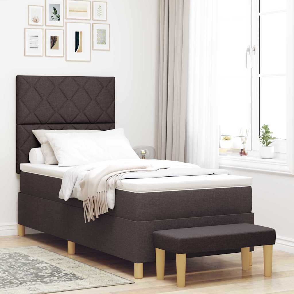 VidaXL Łóżko sprężynowe z materacem ciemnobrązowy 100 x 200 cm tkanina