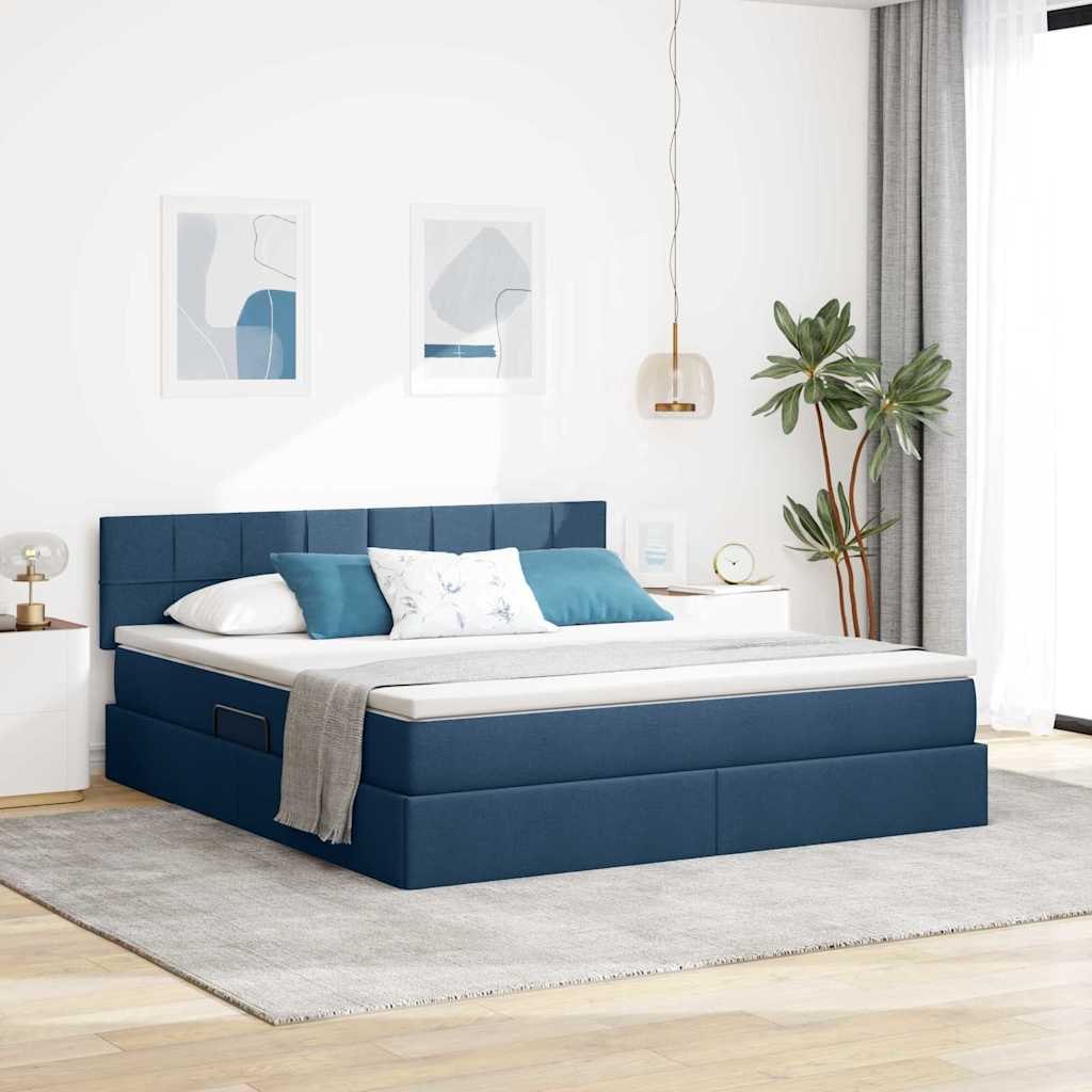 VidaXL Łóżko z miejscem na przechowywanie i LED Niebieski 160 x 200 cm