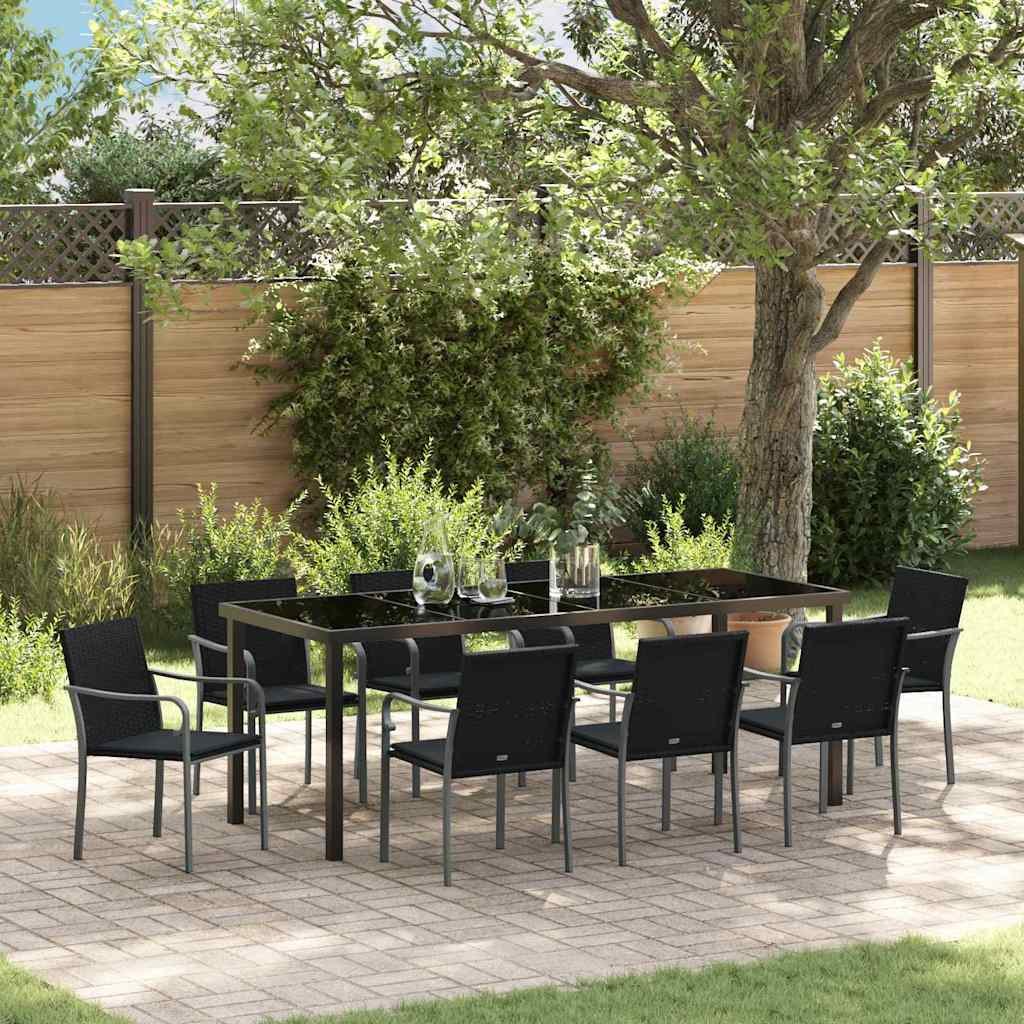 VidaXL Zestaw do jadalni w ogrodzie 9 pcs Czarny i szary Rattan PE