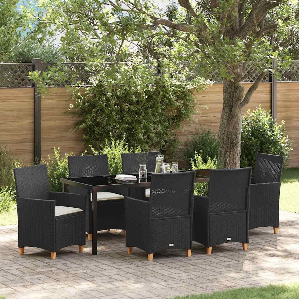 VidaXL Zestaw do jadalni w ogrodzie 7 pcs Czarny polirattan