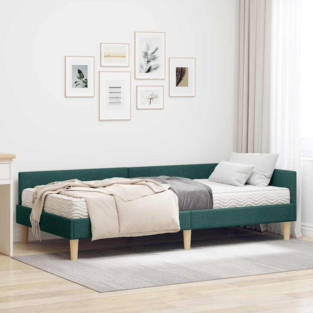 VidaXL Rama Łóżka Narożnego z Materacem 2 pcs Zielony tkanina