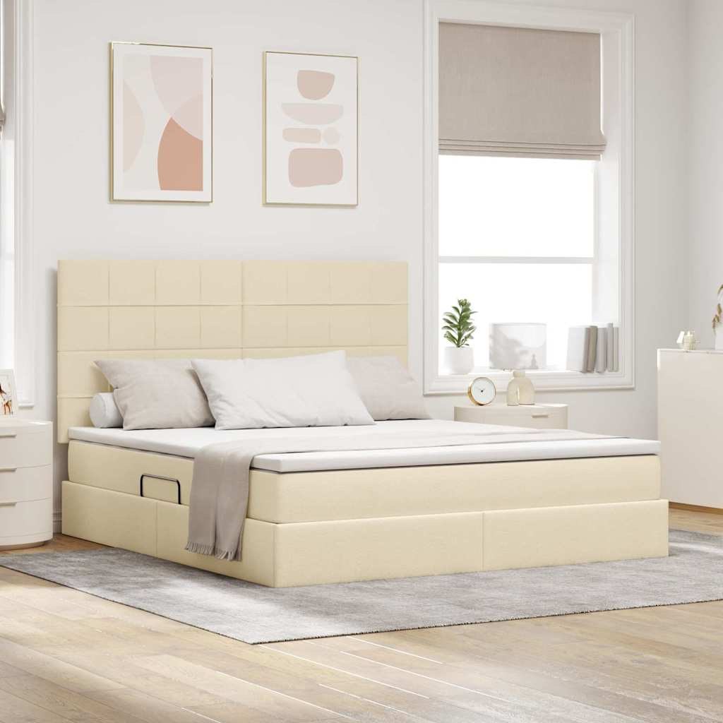 VidaXL Łóżko z miejscem na przechowywanie i LED Kremowy 180 x 200 cm