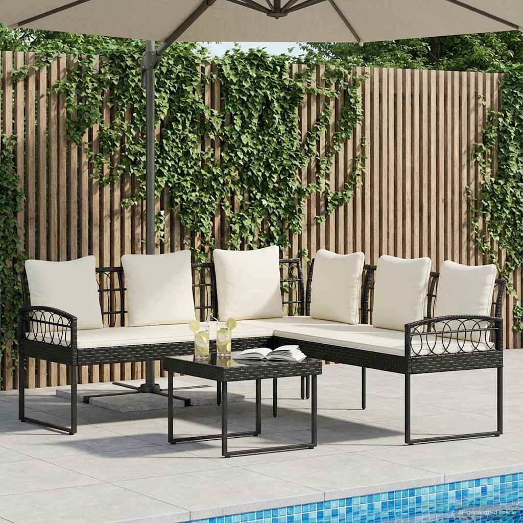 VidaXL Zestaw sof ogrodowych 2 pcs Czarny Rattan polietylenowy i stal