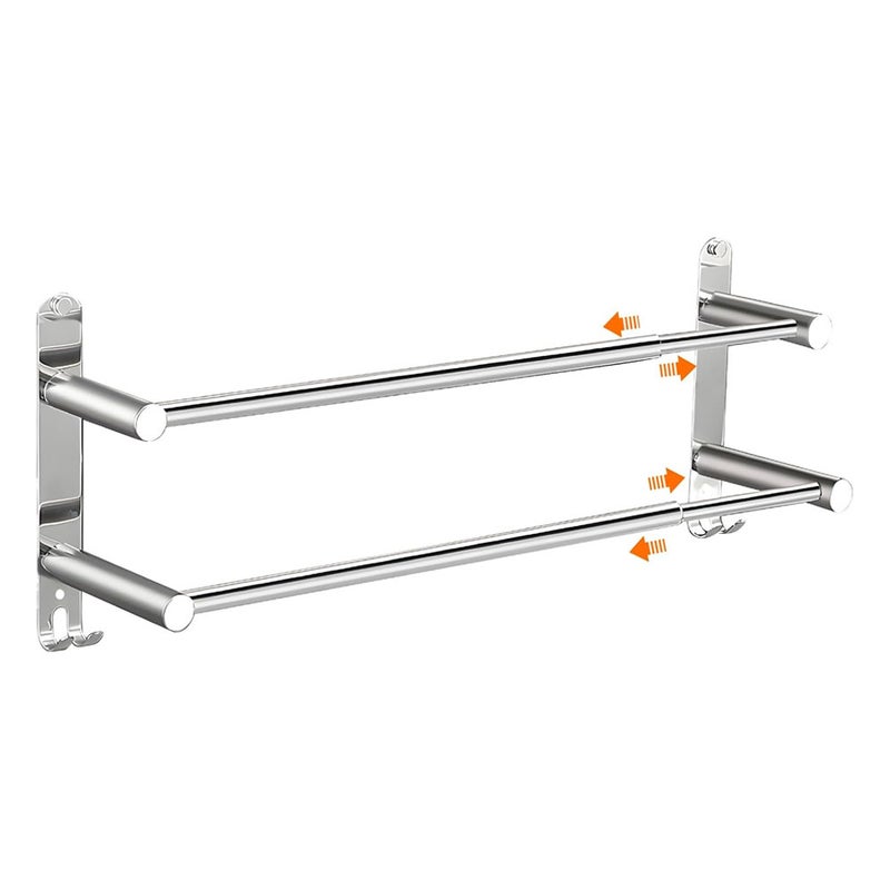 Wieszak ścienny na ręczniki teleskopowy z 2 drążkami, 43-75 cm - stal nierdzewna z haczykami - 2 sposoby montażu