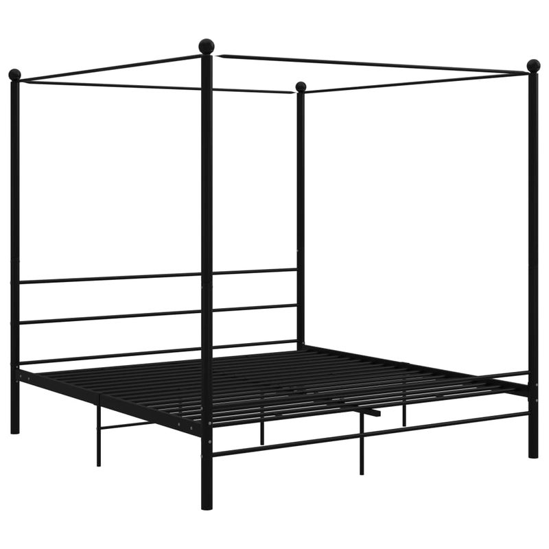 Łóżko z Baldachimem Czarne Rama Łóżka Ze Stelażem Do Pokoju 200 x 200 cm