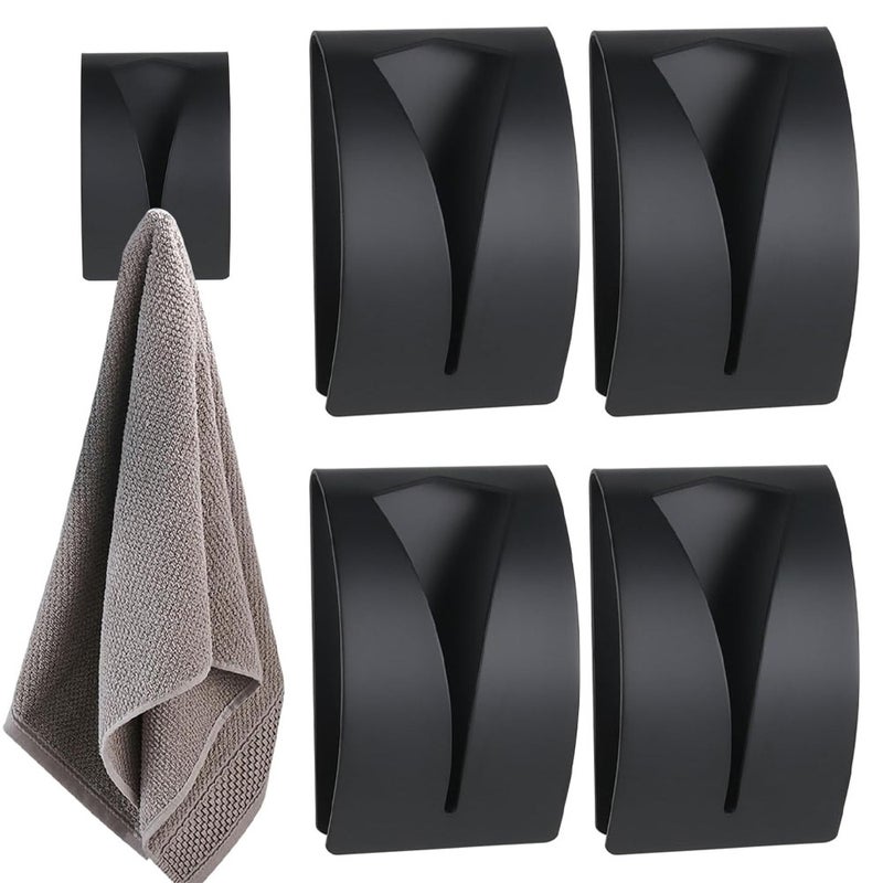 Zestaw 4 czarnych samoprzylepnych wieszaków na ręczniki - Wieszak na ręczniki łazienkowe - Haczyk na ręczniki - Uchwyt na ręczniki