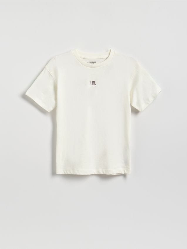 Reserved - Bawełniany t-shirt - złamana biel