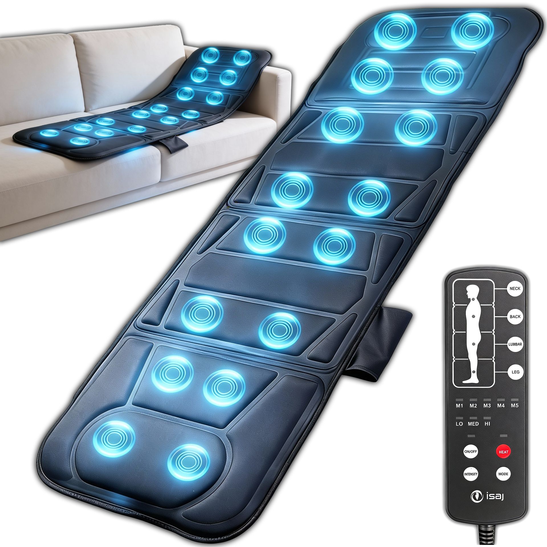 MATA MASUJĄCA WIBRACYJNA MATERAC MASUJĄCY DO MASAŻU NA ŁÓŻKO GRZANIE ISAJ MCH2