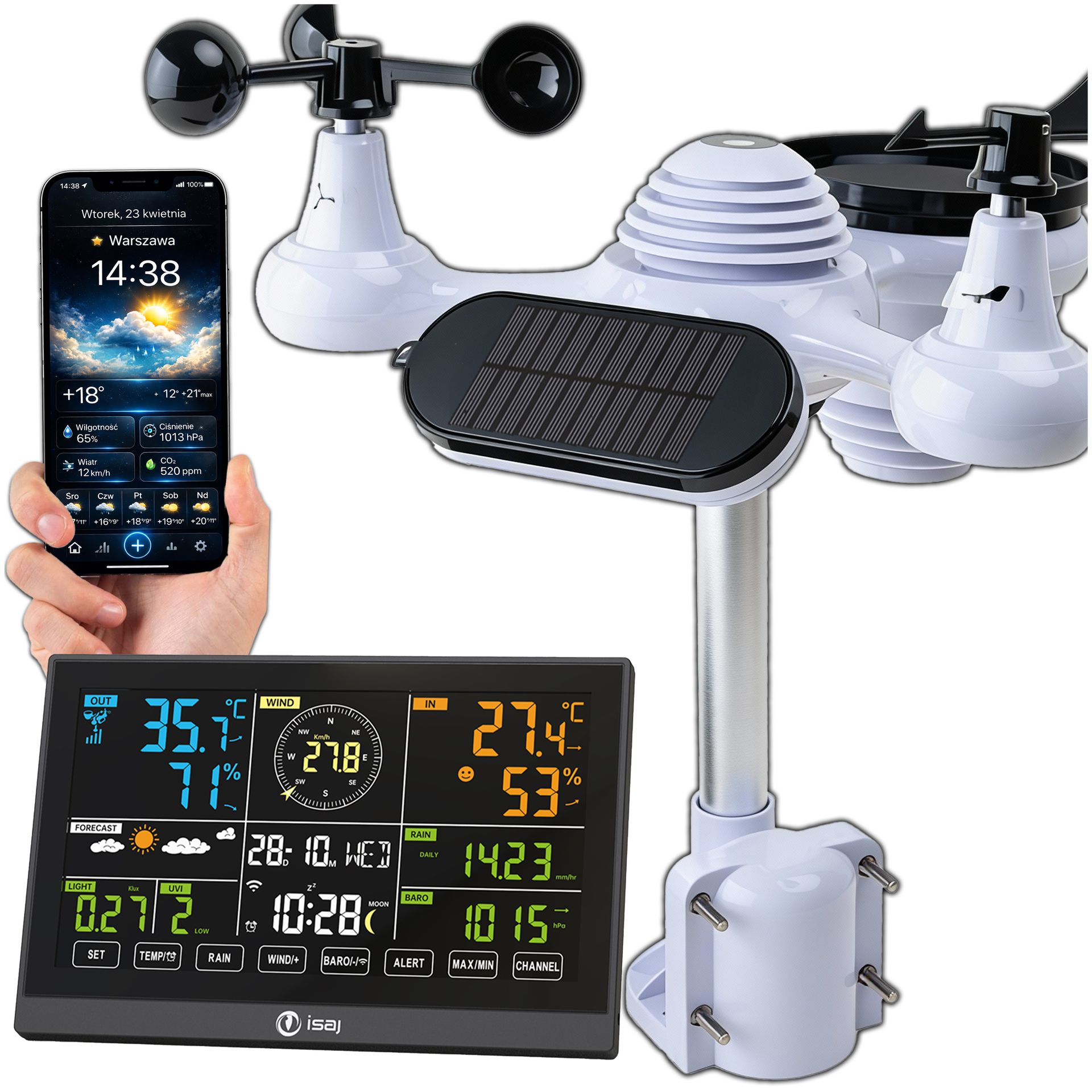 PROFESJONALNA STACJA POGODOWA BEZPRZEWODOWA METO Wi-Fi ISAJ 10w1 ZEWNĘTRZNA