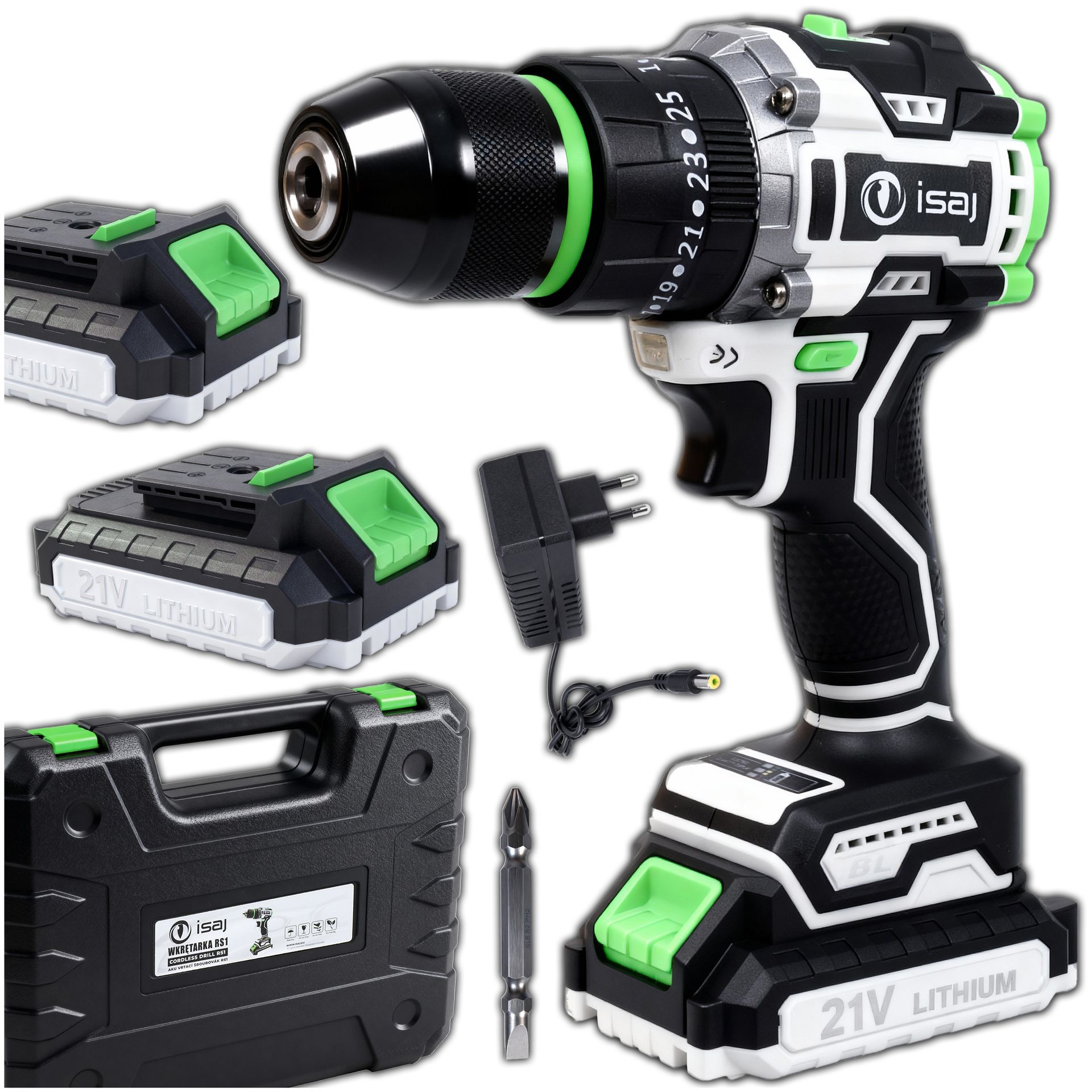 ISAJ WIERTARKO WKRĘTARKA AKUMULATOROWA RS1 UDAROWA BEZSZCZOTKOWA 2x AKU 21V