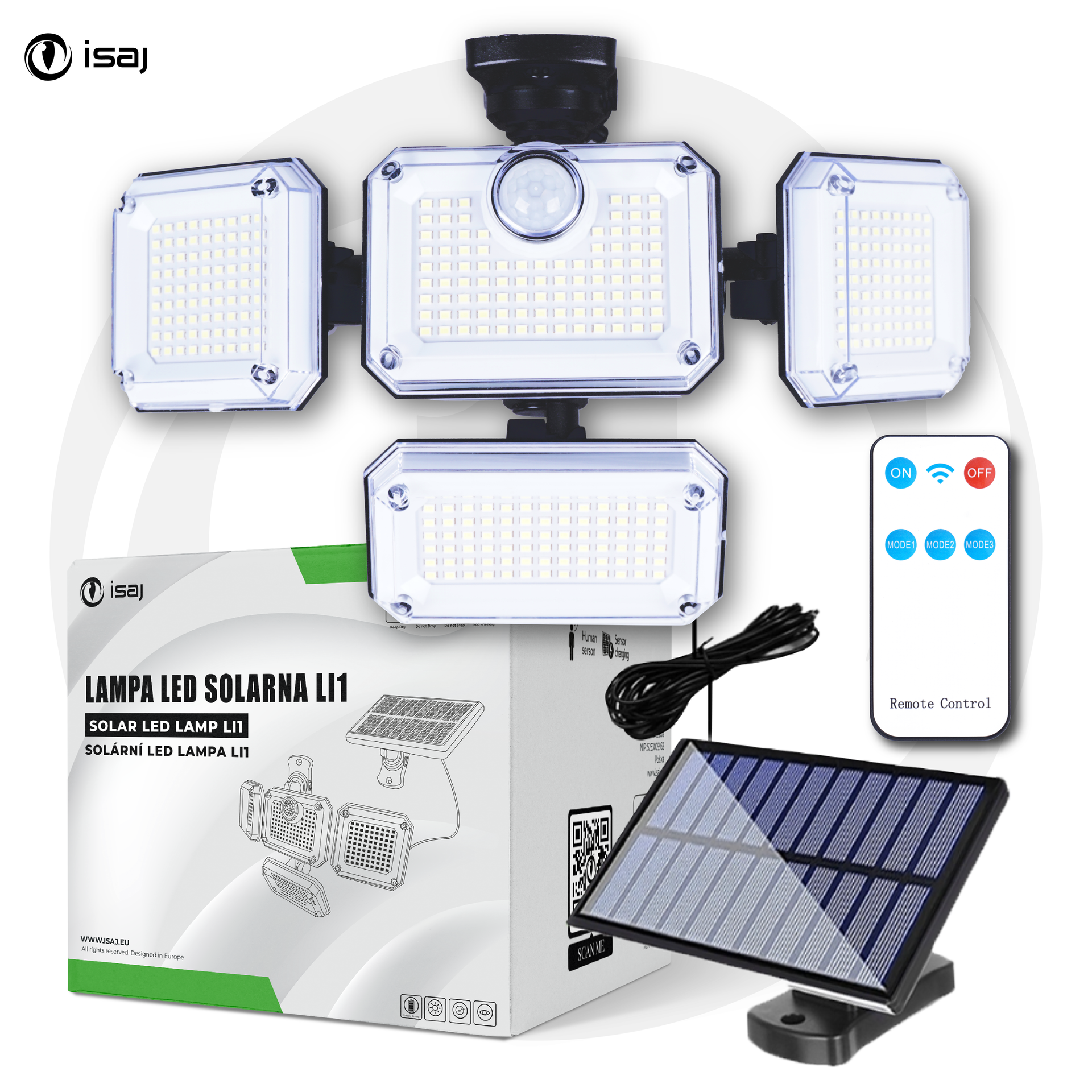 ISAJ LAMPA SOLARNA ULICZNA LED LI1 4w1 CZUJNIK RUCHU I ZMIERZCHU + PILOT