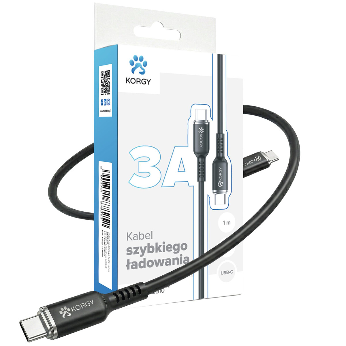 Kabel USB-C do USB-C Korgy CCBS10 20W PD60W 1m Czarny