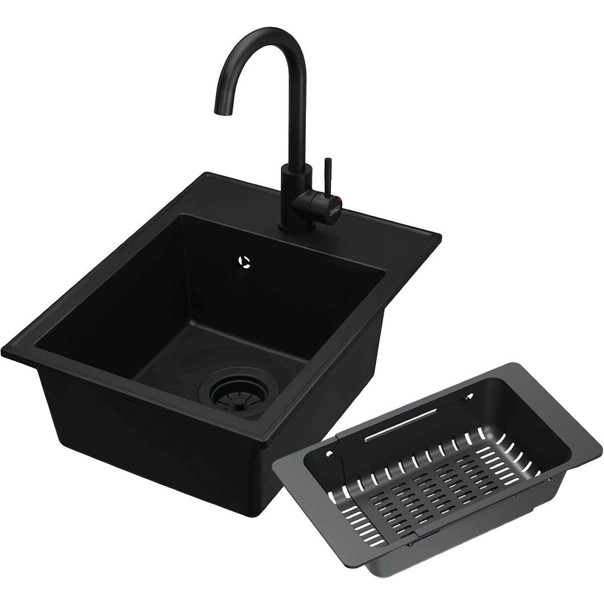 Zestaw Kernau Zlewozmywak KGS L 40 1B Deep Black + Bateria KWT 47 Deep Black + Koszyk ociekowy KPB 01 Matt Black
