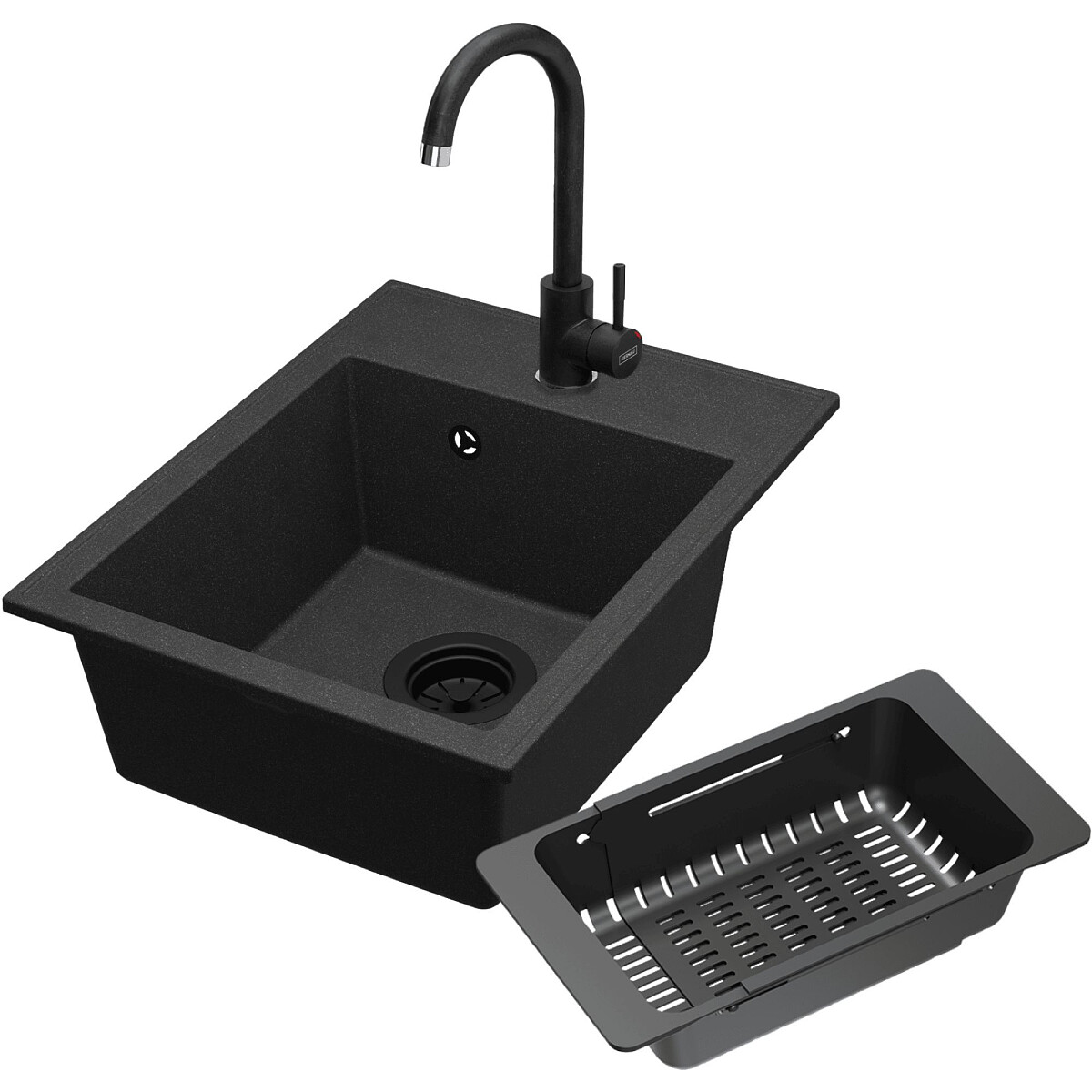 Zestaw Kernau Zlewozmywak KGS L 40 1B Graphite + Bateria KWT 47 Graphite + Koszyk ociekowy KPB 01 Matt Black