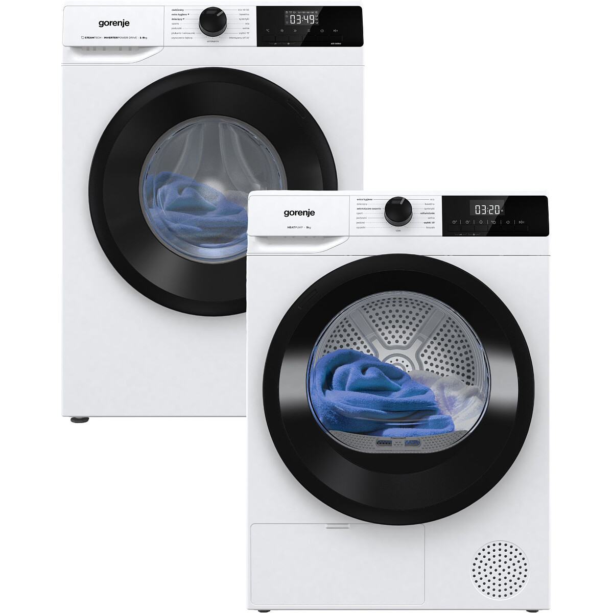 Zestaw AGD Gorenje Pralka WNHPI94A1PS/PL 9kg + Suszarka D2HNE9C/PL 9kg