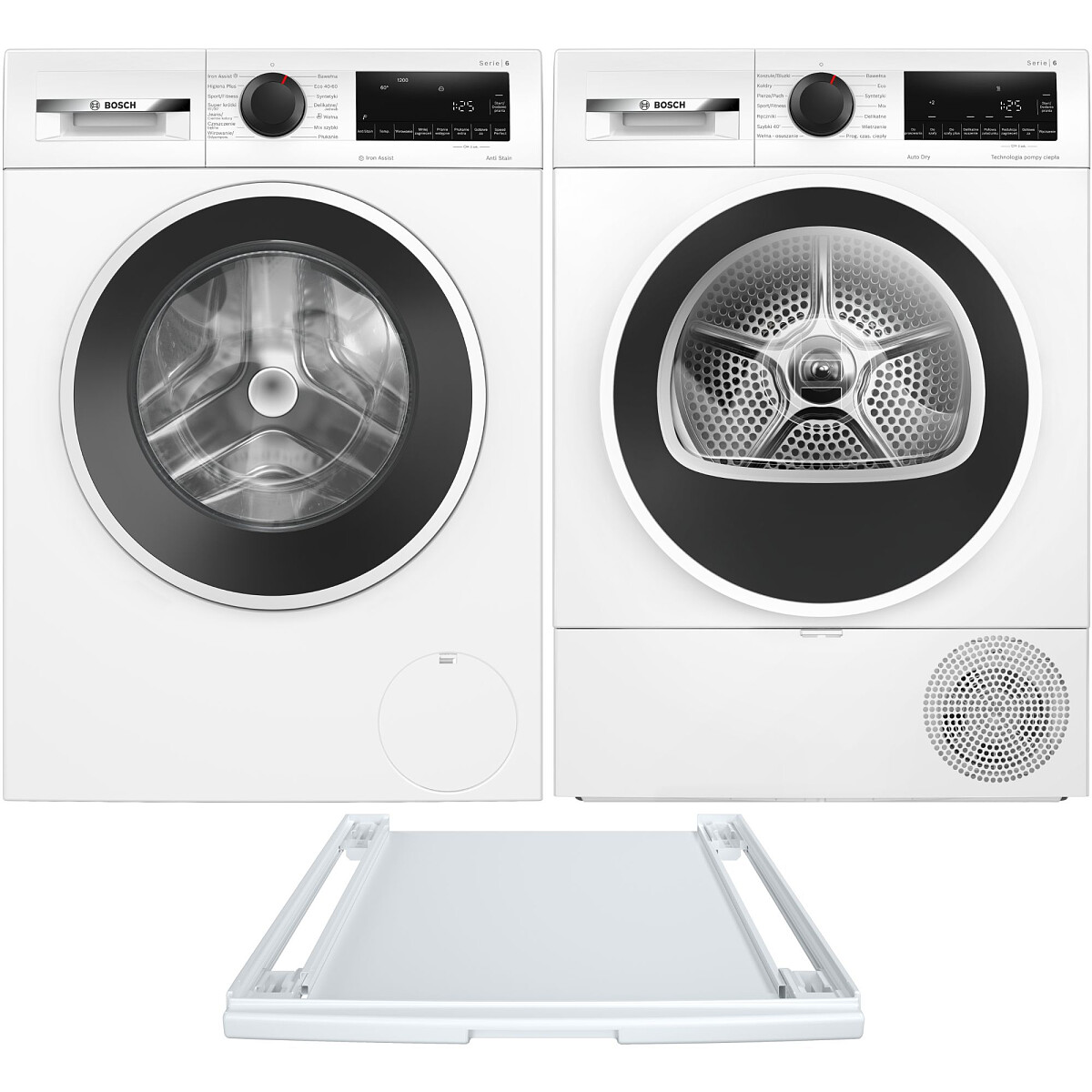 Zestaw AGD Bosch Serie 6 Pralka WGG242ZGPL 9kg + Suszarka WQG1417GPL 9kg + Łącznik WTZ27400
