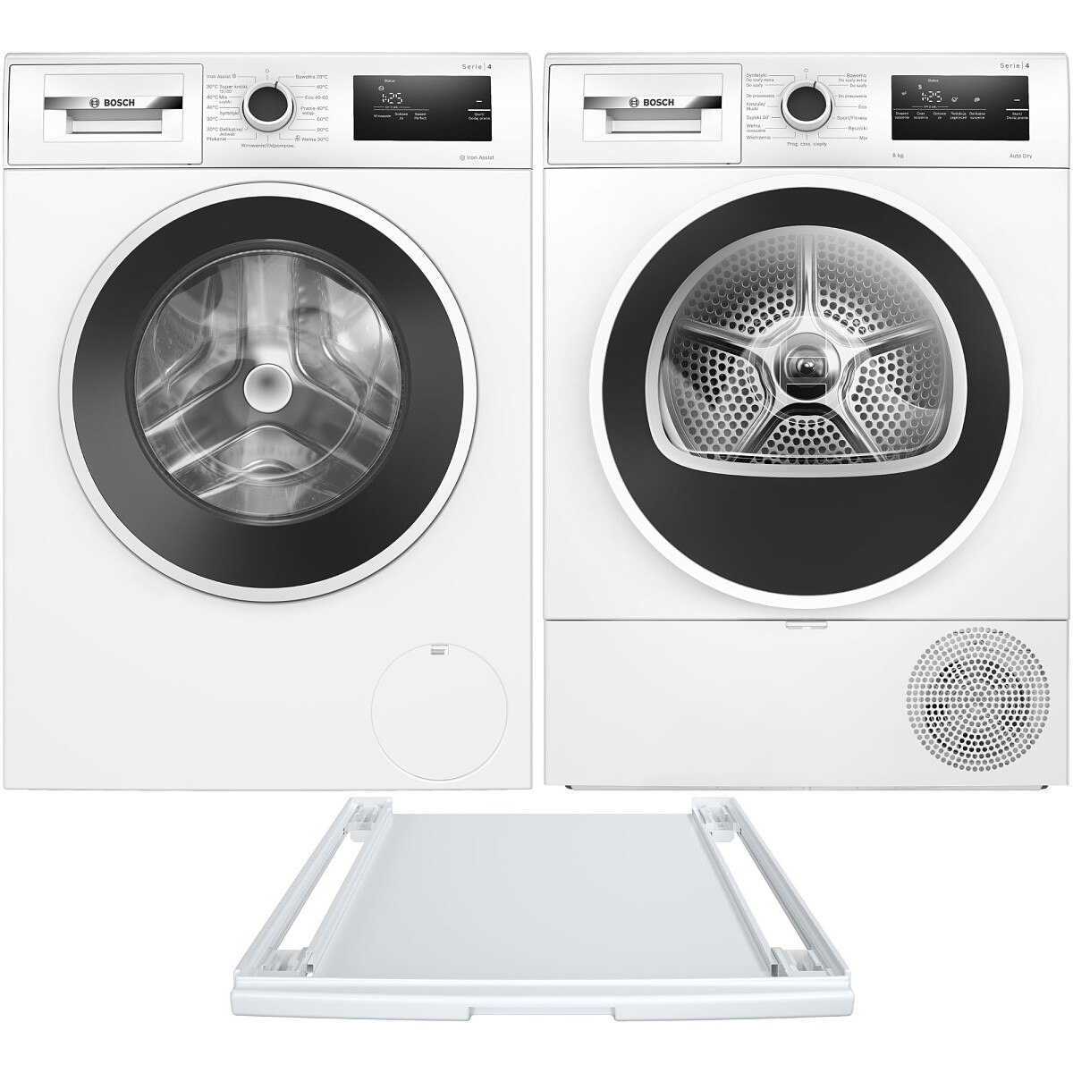 Zestaw AGD Bosch Serie 4 Pralka WAN240MHPL 9kg + Suszarka WTH8529GPL 8kg + Łącznik WTZ27400