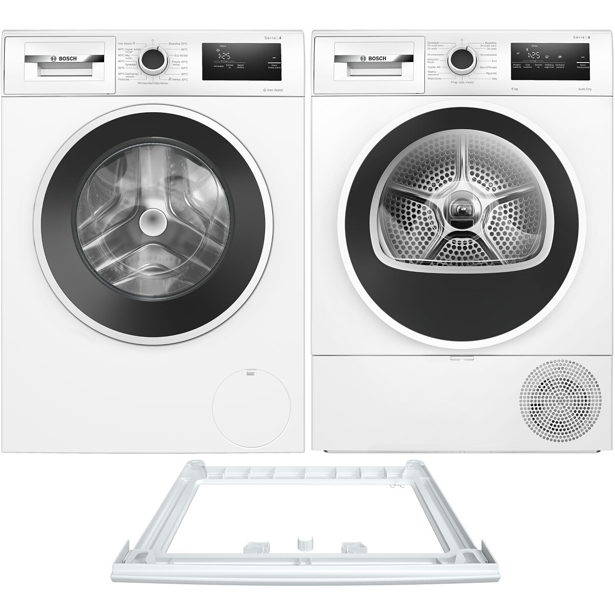 Zestaw AGD Bosch Serie 4 Pralka WAN240MHPL 9kg + Suszarka WTH8529GPL 8kg + Łącznik WTZ27410
