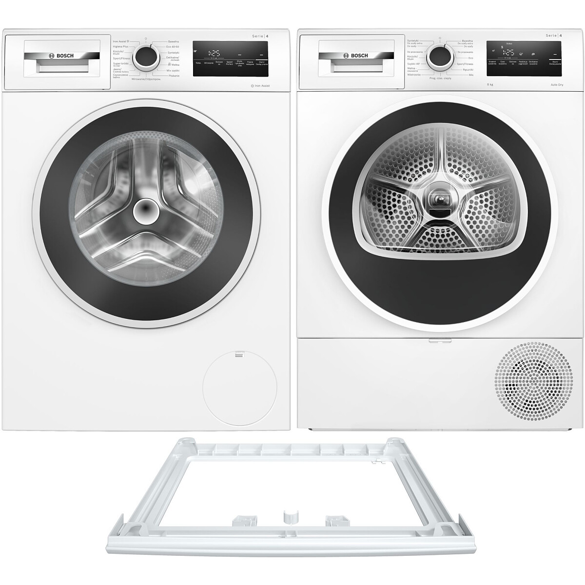 Zestaw AGD Bosch Serie 4 Pralka WAN2823GPL 8kg + Suszarka WTH8529GPL 8kg + Łącznik WTZ27410
