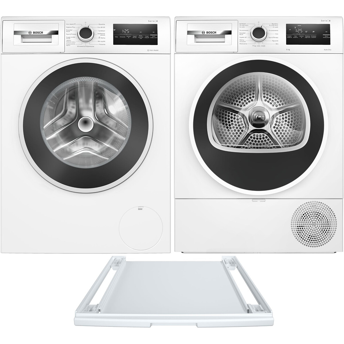 Zestaw AGD Bosch Serie 4 Pralka WAN2823GPL 8kg + Suszarka WTH8529GPL 8kg + Łącznik WTZ27400