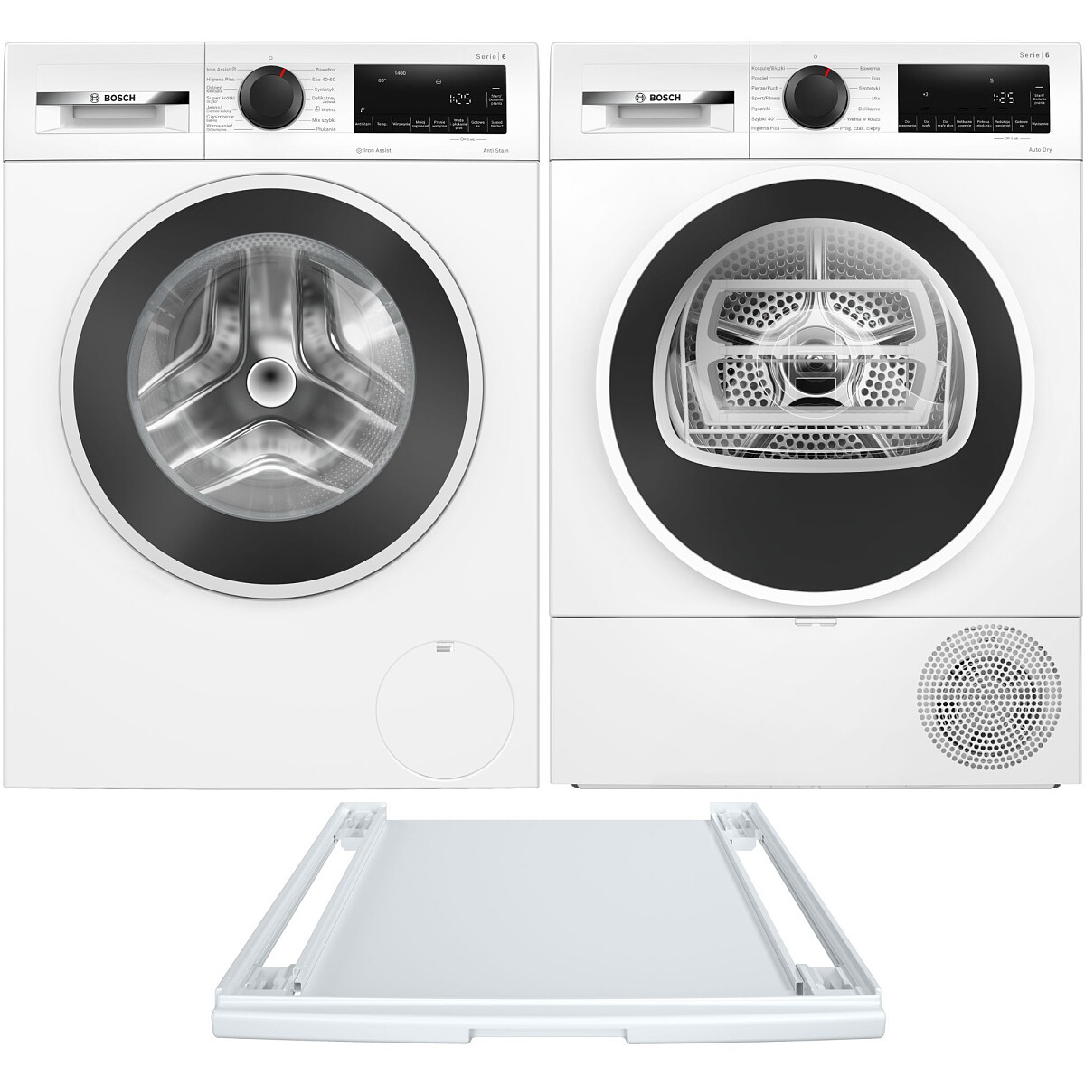 Zestaw AGD Bosch Serie 6 Pralka WGG254ZGPL 10kg + Suszarka WQG233DGPL 8kg + Łącznik WTZ27400