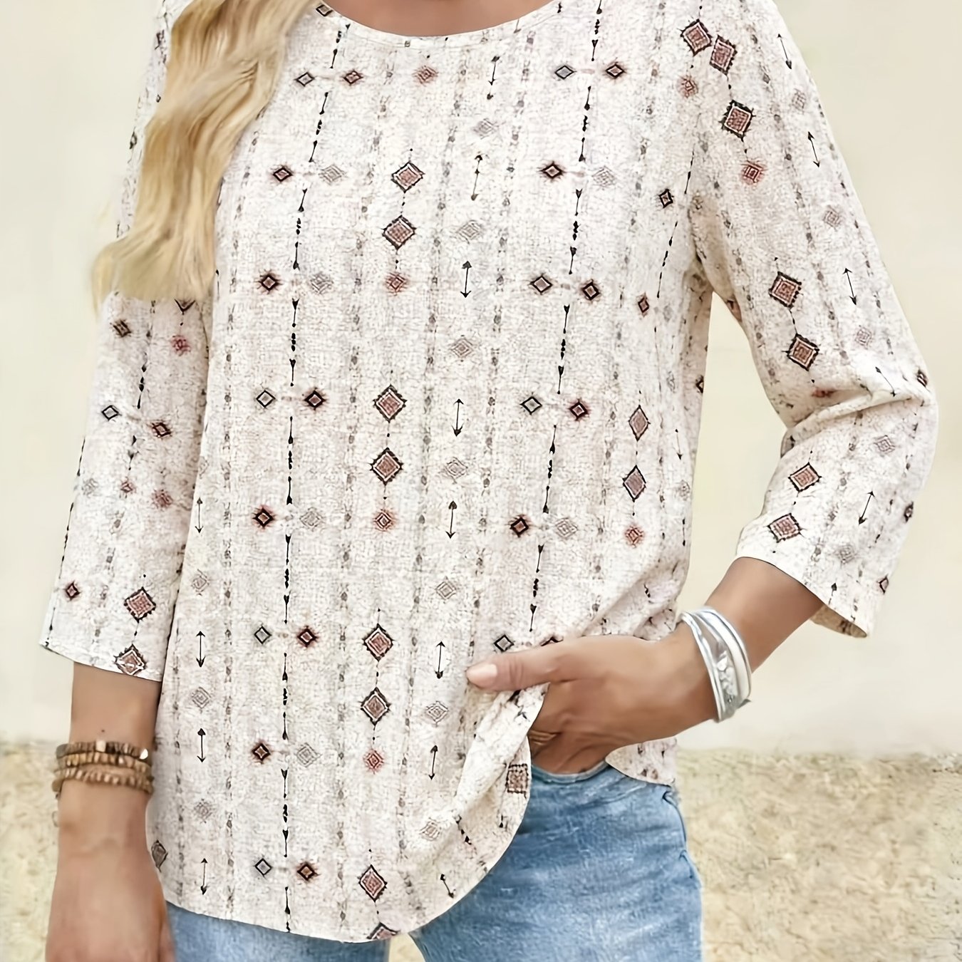 TEMU damska koszulka w stylu vintage z krótkim rękawem, uniwersalna, idealna na co dzień, w stylu bohemy, modna koszulka