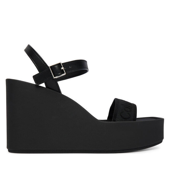 Sandały Calvin Klein Wedge 70 Sndl Webbing Lth HW0HW02882 Czarny