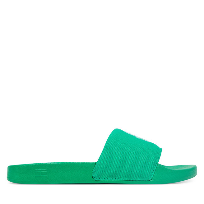 Klapki Tommy Hilfiger Th Script Pool Slide FW0FW09286 Zielony