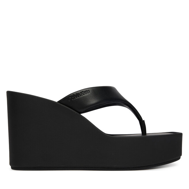 Japonki Calvin Klein Wedge 70 Sndl Thong Lth HW0HW02880 Czarny