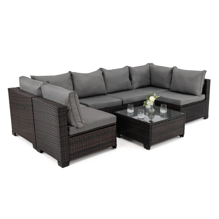 Zestaw mebli ogrodowych z technorattanu ALVANI Brązowy Szare poduszki