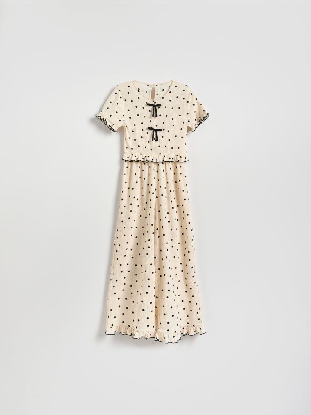 Reserved - Kombinezon w kropki - kremowy