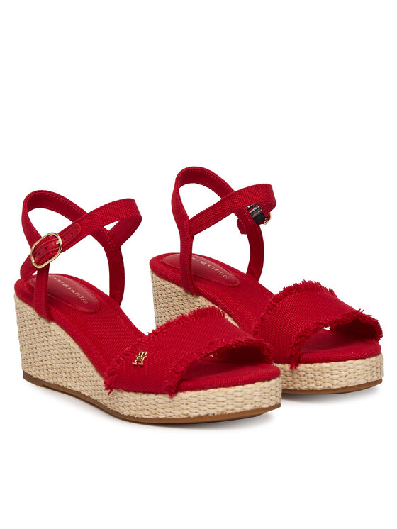 Tommy Hilfiger Sandały Mid Woven Wedge Espad Fringe FW0FW09470 Czerwony