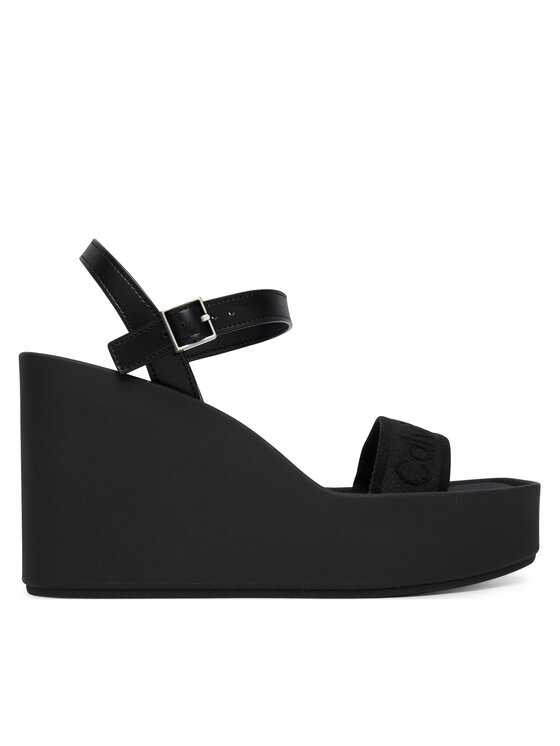Calvin Klein Sandały Wedge 70 Sndl Webbing Lth HW0HW02882 Czarny