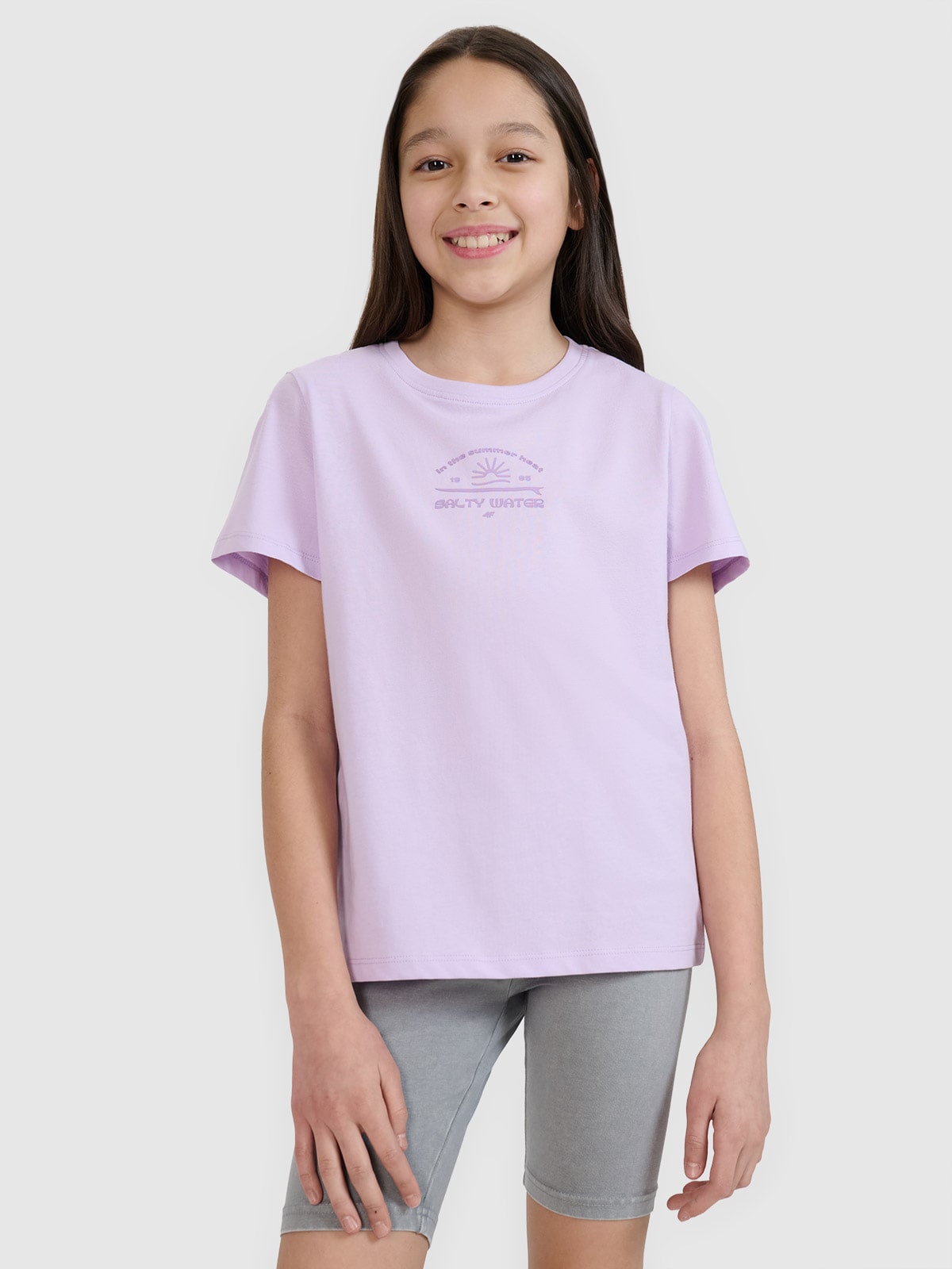 4F T-shirt regular z nadrukiem dziewczęcy - fioletowy 146 (10-11 lat)