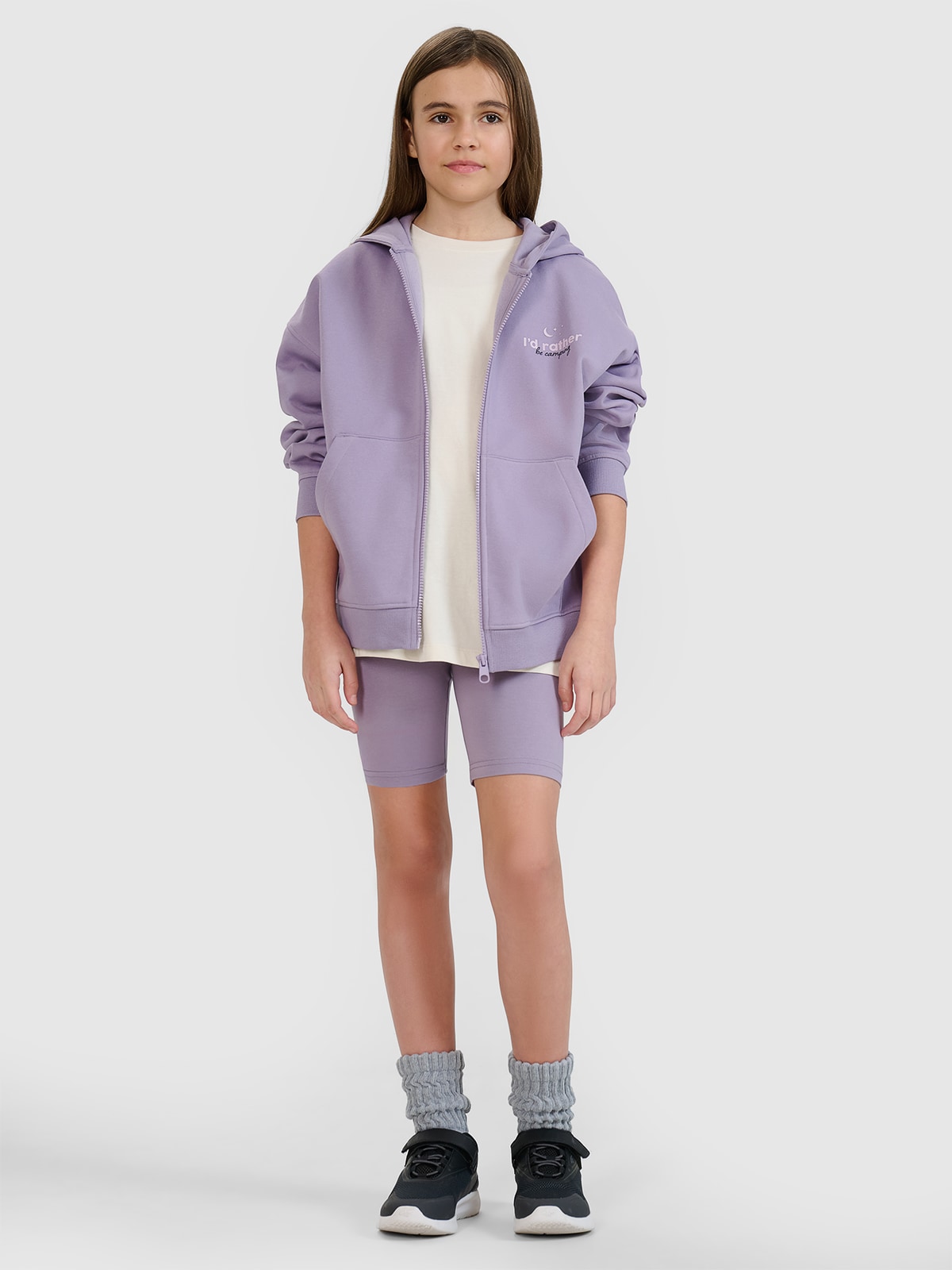 4F Legginsy kolarki dzianinowe dziewczęce - fioletowe 128 (7-8 lat)