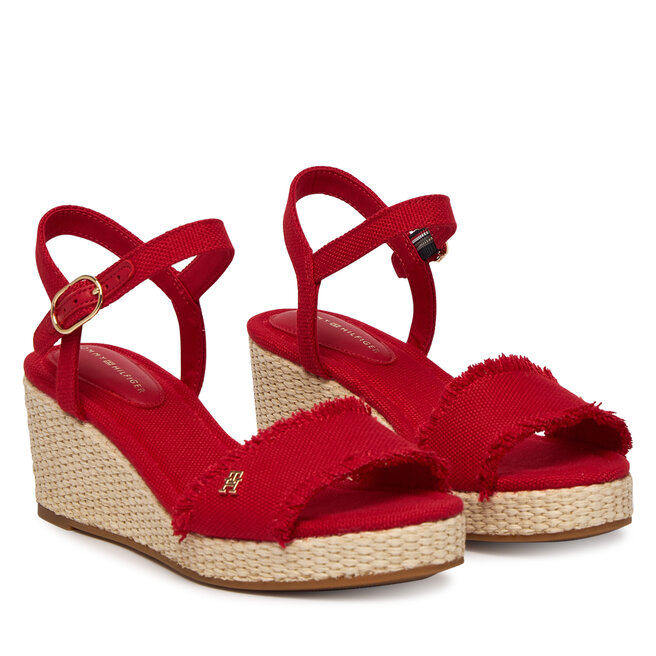 Sandały Tommy Hilfiger Mid Woven Wedge Espad Fringe FW0FW09470 Czerwony
