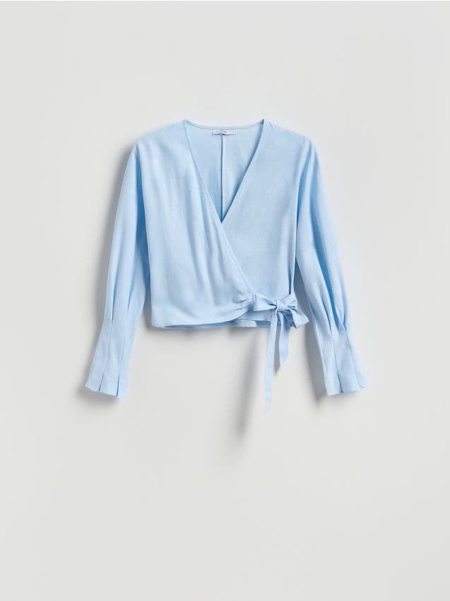 Reserved - Bluzka z lnem - jasnoniebieski