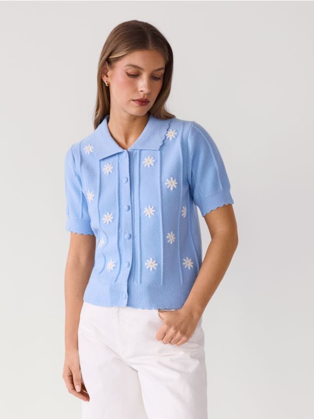 Reserved - Kardigan z kołnierzem - jasnoniebieski