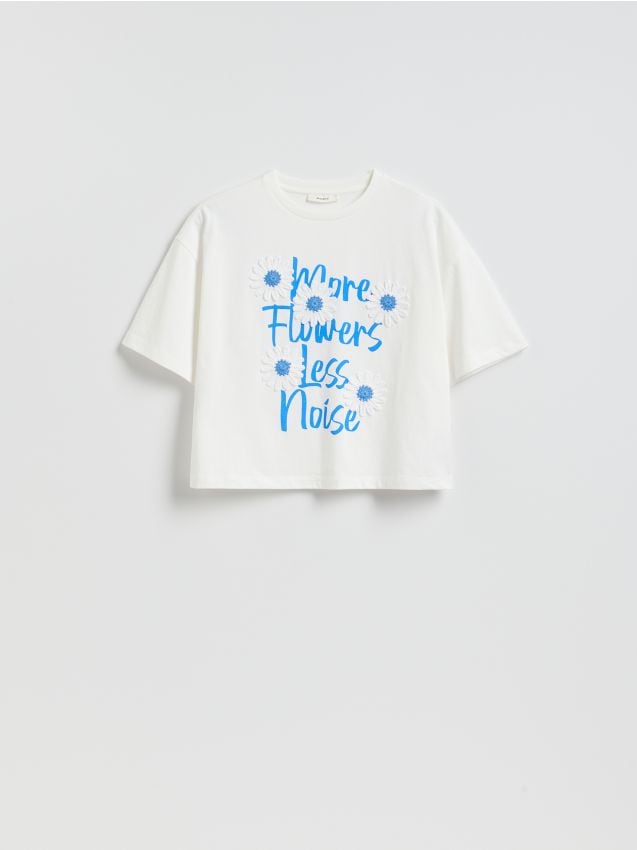 Reserved - Bawełniany t-shirt z aplikacją - biały