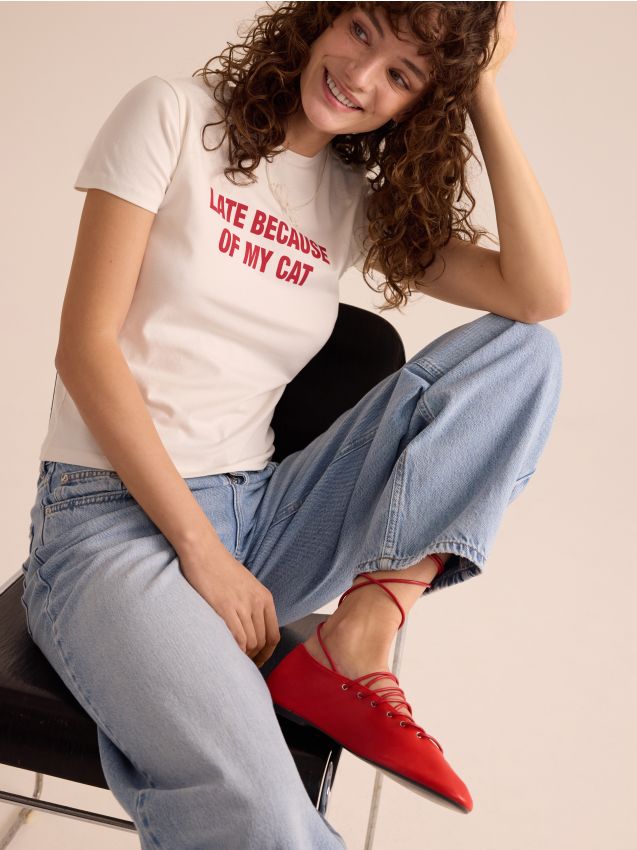 Reserved - T-shirt z napisem - biały