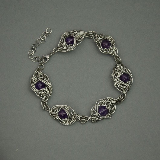 Bransoletka regulowana fioletowy ametyst wire wrapping