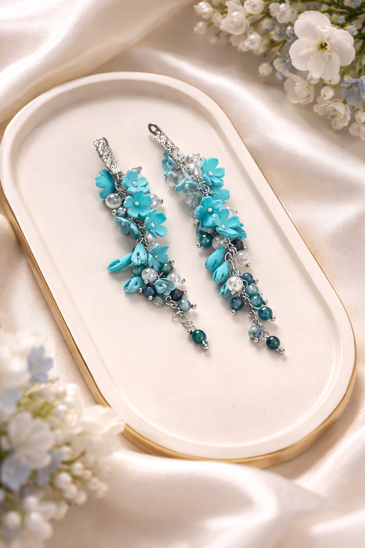 Eleganckie Ręcznie Robione Kolczyki Frędzle z Różowymi Kwiatami