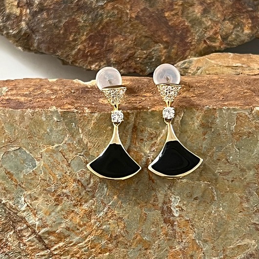 Kolczyki z czarną emalią i cyrkoniami srebro pr. 925 pozłacane śliczne.